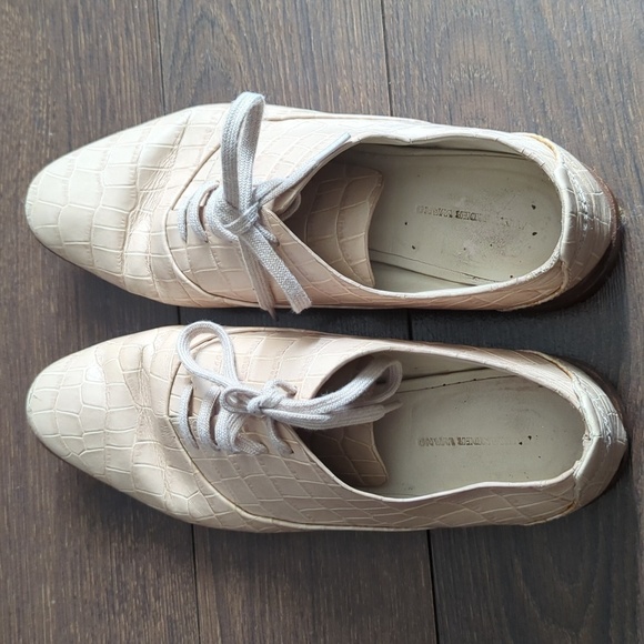 Alexander Wang Beige Croc Embossed Leather Ingrid Lace Up Oxfords - Picture 9 of 11